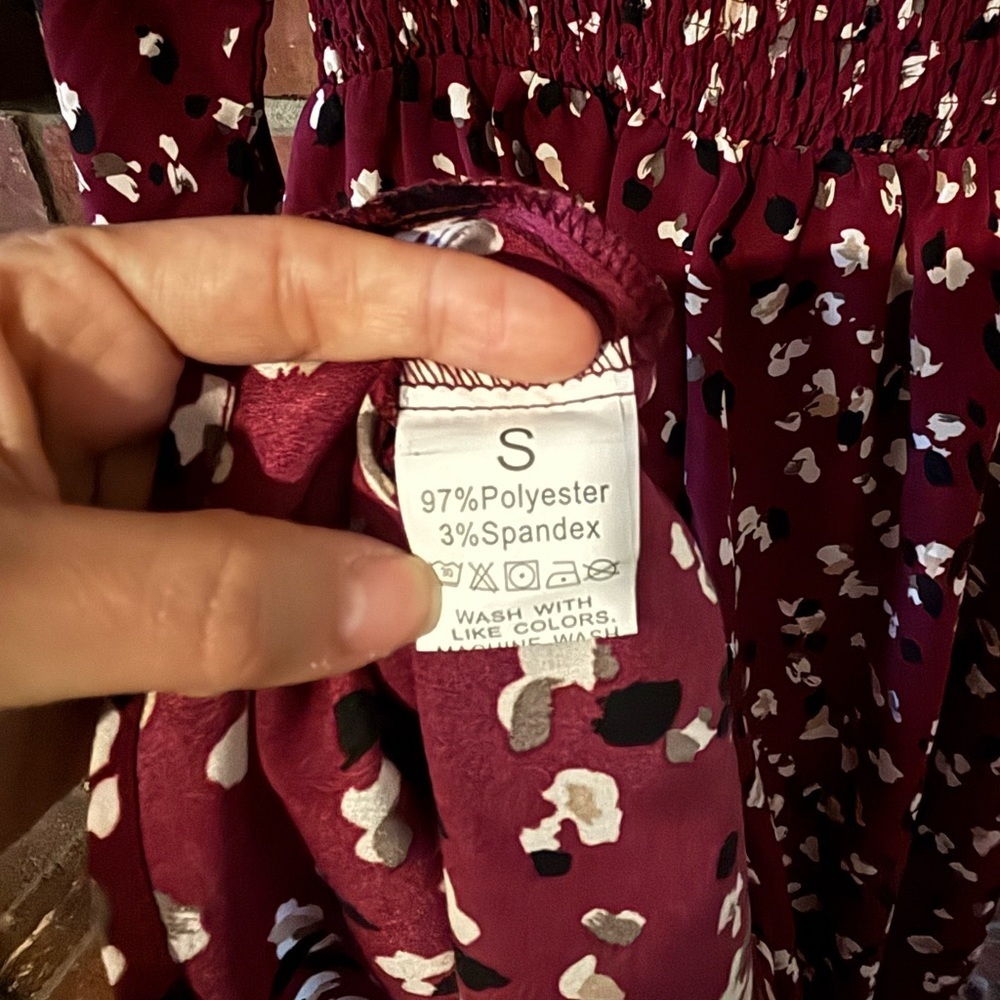 Women's Long Sleeve Burgundy Floral Midi Dress Size Small - Picture 2 of 5